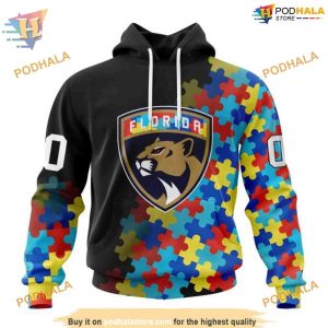 Custom Black Autism Awareness Design NHL Florida Panthers Hoodie 3D 1