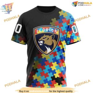 Custom Black Autism Awareness Design NHL Florida Panthers Hoodie 3D 3