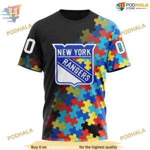 Custom Black Autism Awareness Design NHL New York Rangers Hoodie 3D 3