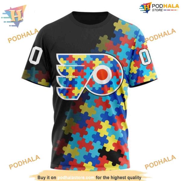 Custom Black Autism Awareness Design NHL Philadelphia Flyers Hoodie 3D