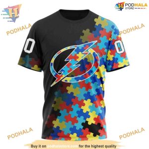 Custom Black Autism Awareness Design NHL Tampa Bay Lightning Hoodie 3D 4