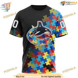 Custom Black Autism Awareness Design NHL Vancouver Canucks Hoodie 3D 3