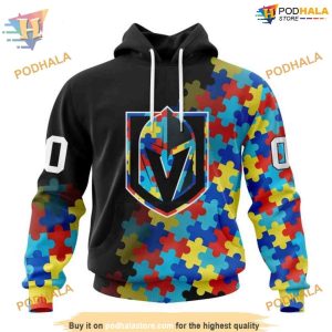 Custom Black Autism Awareness Design NHL Vegas Golden Knights Hoodie 3D 1