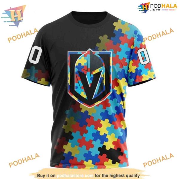 Custom Black Autism Awareness Design NHL Vegas Golden Knights Hoodie 3D