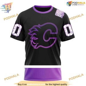 Custom Black Hockey Fights Cancer Kits NHL Calgary Flames Hoodie 3D Sweatshirt 3