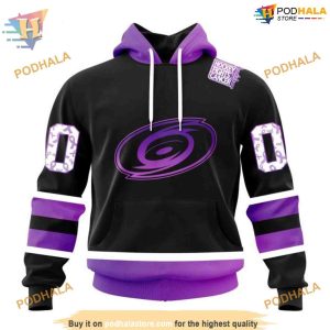 Custom Black Hockey Fights Cancer Kits NHL Carolina Hurricanes Hoodie 3D 1