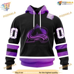 Custom Black Hockey Fights Cancer Kits NHL Colorado Avalanche Hoodie 3D 1