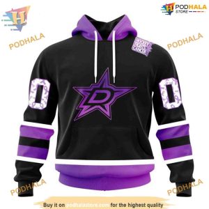 Custom Black Hockey Fights Cancer Kits NHL Dallas Stars Hoodie 3D 1