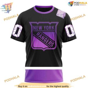 Custom Black Hockey Fights Cancer Kits NHL New York Rangers Hoodie 3D 3