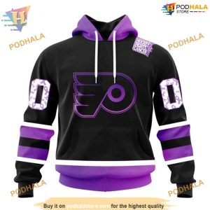 Custom Black Hockey Fights Cancer Kits NHL Philadelphia Flyers Hoodie 3D 1