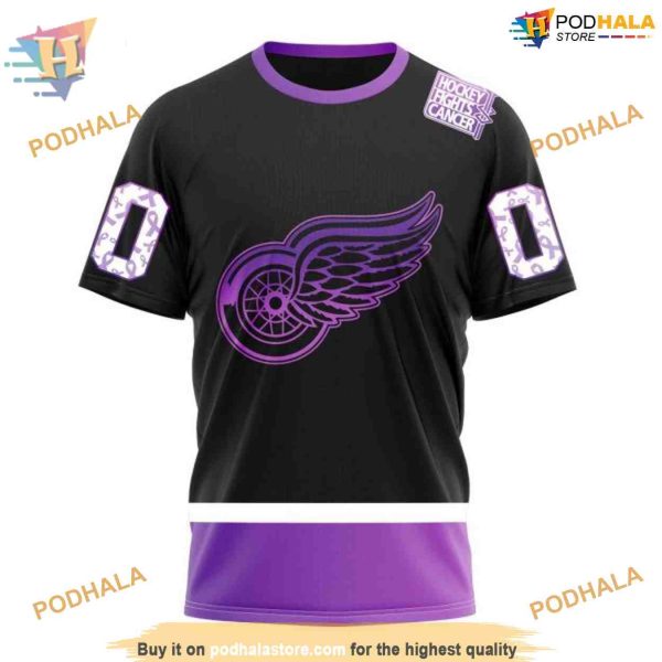 Custom Black Hockey Fights Cancer NHL Detroit Red Wings Hoodie 3D