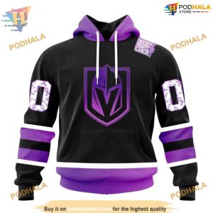 Custom Black Hockey Fights Cancer NHL Vegas Golden Knights Hoodie 3D 1
