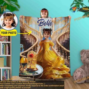 Custom Blanket with Picture, Princess Beauty Gifts, Magic Kingdom Customized