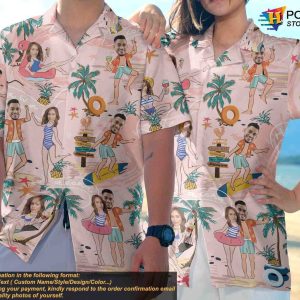 Custom Button-Up Shirt with Face, Personalized Floral Aloha Beach Shirt