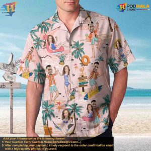 Custom Button Up Shirt with Face Personalized Floral Aloha Beach Shirt 3