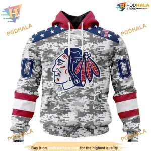 Custom Camo Design For Veterans Day NHL Chicago Blackhawks Hoodie 3D 1