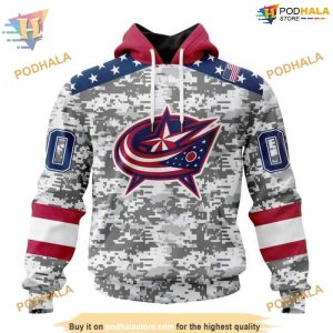 Custom Camo Design For Veterans Day NHL Columbus Blue Jackets Hoodie 3D 1