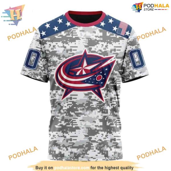 Custom Camo Design For Veterans Day NHL Columbus Blue Jackets Hoodie 3D