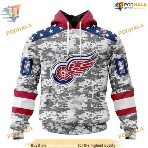 Custom Camo Design For Veterans Day NHL Detroit Red Wings Hoodie 3D 1