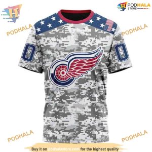Custom Camo Design For Veterans Day NHL Detroit Red Wings Hoodie 3D 3