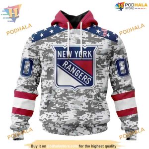 Custom Camo Design For Veterans Day NHL New York Rangers Hoodie 3D 1