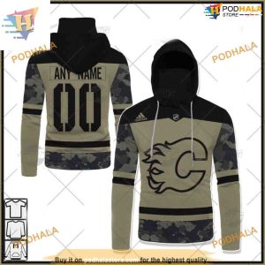 Custom Camo Military Appreciation Team Authentic NHL Calgary Flames Hoodie 3D 2