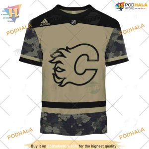 Custom Camo Military Appreciation Team Authentic NHL Calgary Flames Hoodie 3D 3