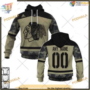 Custom Camo Military Custom Practice Jersey NHL Chicago Blackhawks Hoodie 3D 1