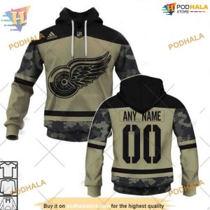 Custom Camo Military Jersey NHL Detroit Red Wings Hoodie 3D 1