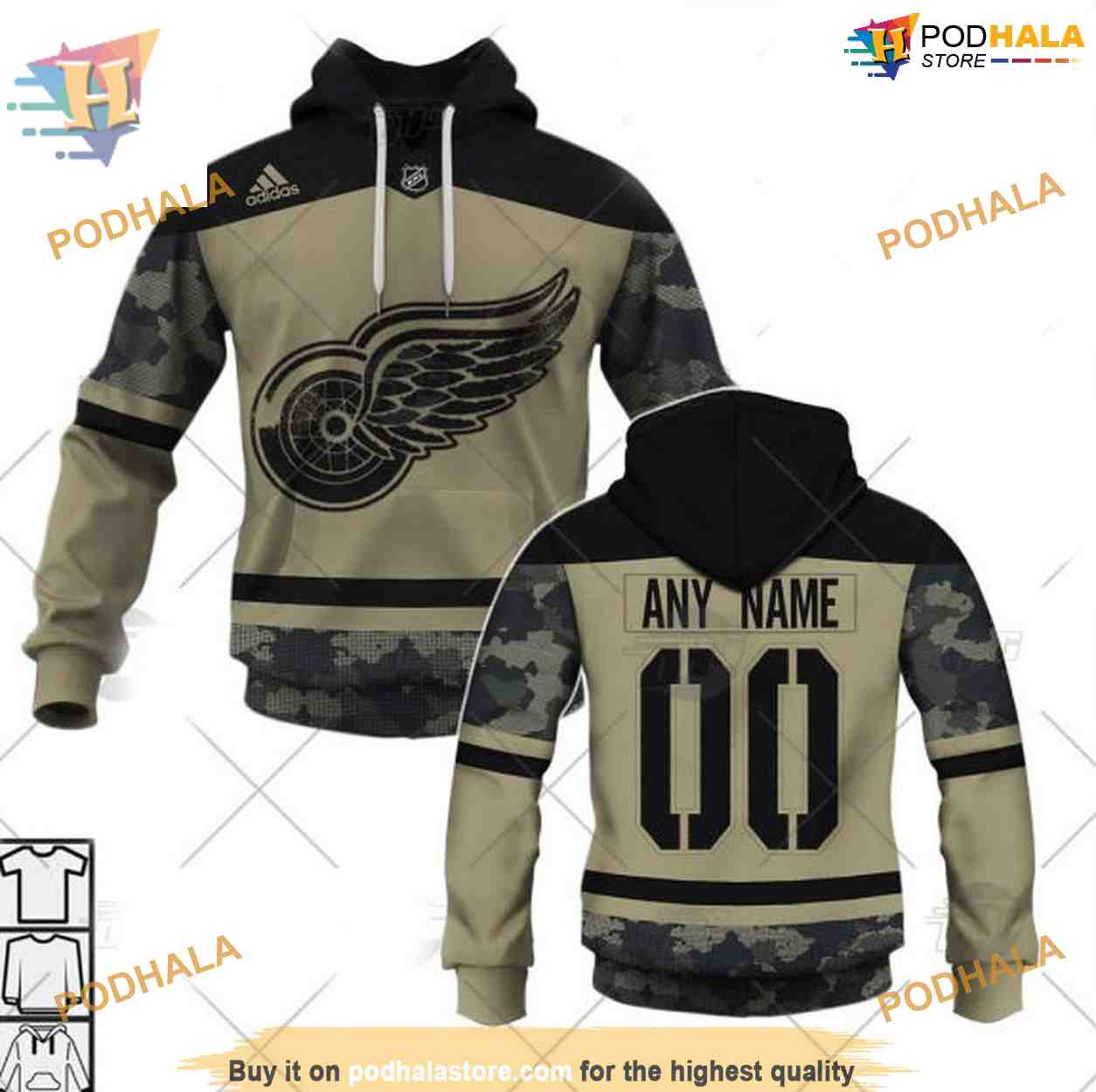 Custom Camo Military Jersey NHL Detroit Red Wings Hoodie 3D Podhalastore