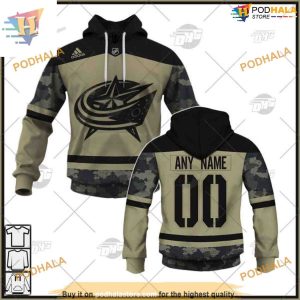 Custom Camo Military Practice Jersey NHL Columbus Blue Jackets Hoodie 3D 1