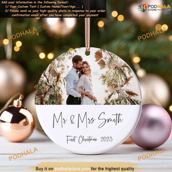 Custom Ceramic Christmas Ornament 2023 Personalized Photo Couple Gifts