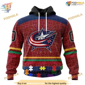Custom Design Autism Concept NHL Columbus Blue Jackets Hoodie 3D 1