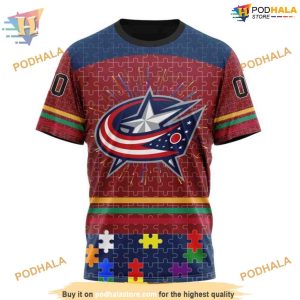 Custom Design Autism Concept NHL Columbus Blue Jackets Hoodie 3D 3