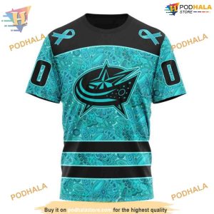 Custom Design Fight Ovarian Cancer NHL Columbus Blue Jackets Hoodie 3D 3