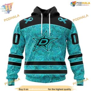 Custom Design Fight Ovarian Cancer NHL Dallas Stars Hoodie 3D 1