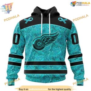 Custom Design Fight Ovarian Cancer NHL Detroit Red Wings Hoodie 3D 1