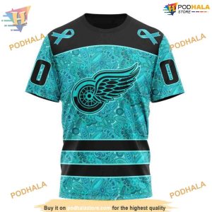 Custom Design Fight Ovarian Cancer NHL Detroit Red Wings Hoodie 3D 3