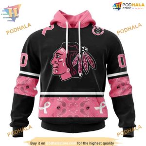 Custom Design In Classic Style BREAST CANCER NHL Chicago Blackhawks Hoodie 3D 1