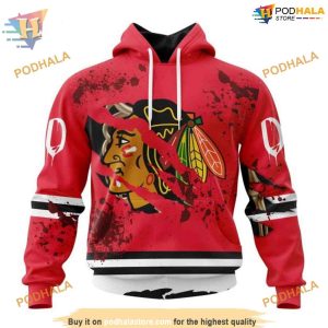 Custom Design Jersey With Your Ribs For Halloween NHL Chicago Blackhawks Hoodie 3D 1