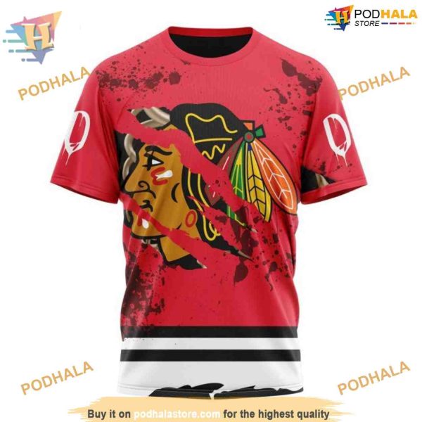Custom Design Jersey With Your Ribs For Halloween NHL Chicago Blackhawks Hoodie 3D