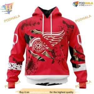 Custom Design Jersey With Your Ribs For Halloween NHL Detroit Red Wings Hoodie 3D 1