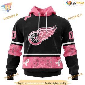 Custom Design PINK BREAST CANCER NHL Detroit Red Wings Hoodie 3D 1