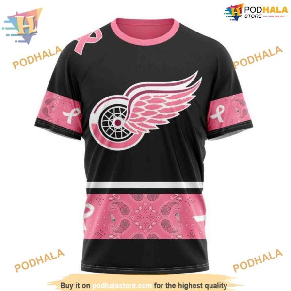 Custom Design PINK BREAST CANCER NHL Detroit Red Wings Hoodie 3D