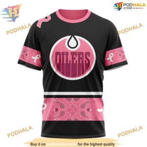Custom Design PINK BREAST CANCER NHL Edmonton Oilers Hoodie 3D 3