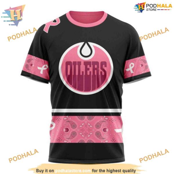 Custom Design PINK BREAST CANCER NHL Edmonton Oilers Hoodie 3D