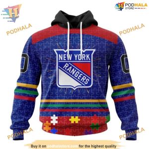Custom Design With Autism Concept NHL New York Rangers Hoodie 3D 1
