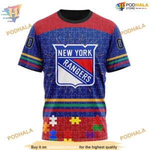 Custom Design With Autism Concept NHL New York Rangers Hoodie 3D 3