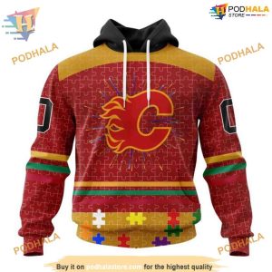 Custom Design With Fearless Aganst Autism Concept NHL Calgary Flames Hoodie 3D 1