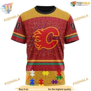 Custom Design With Fearless Aganst Autism Concept NHL Calgary Flames Hoodie 3D 3